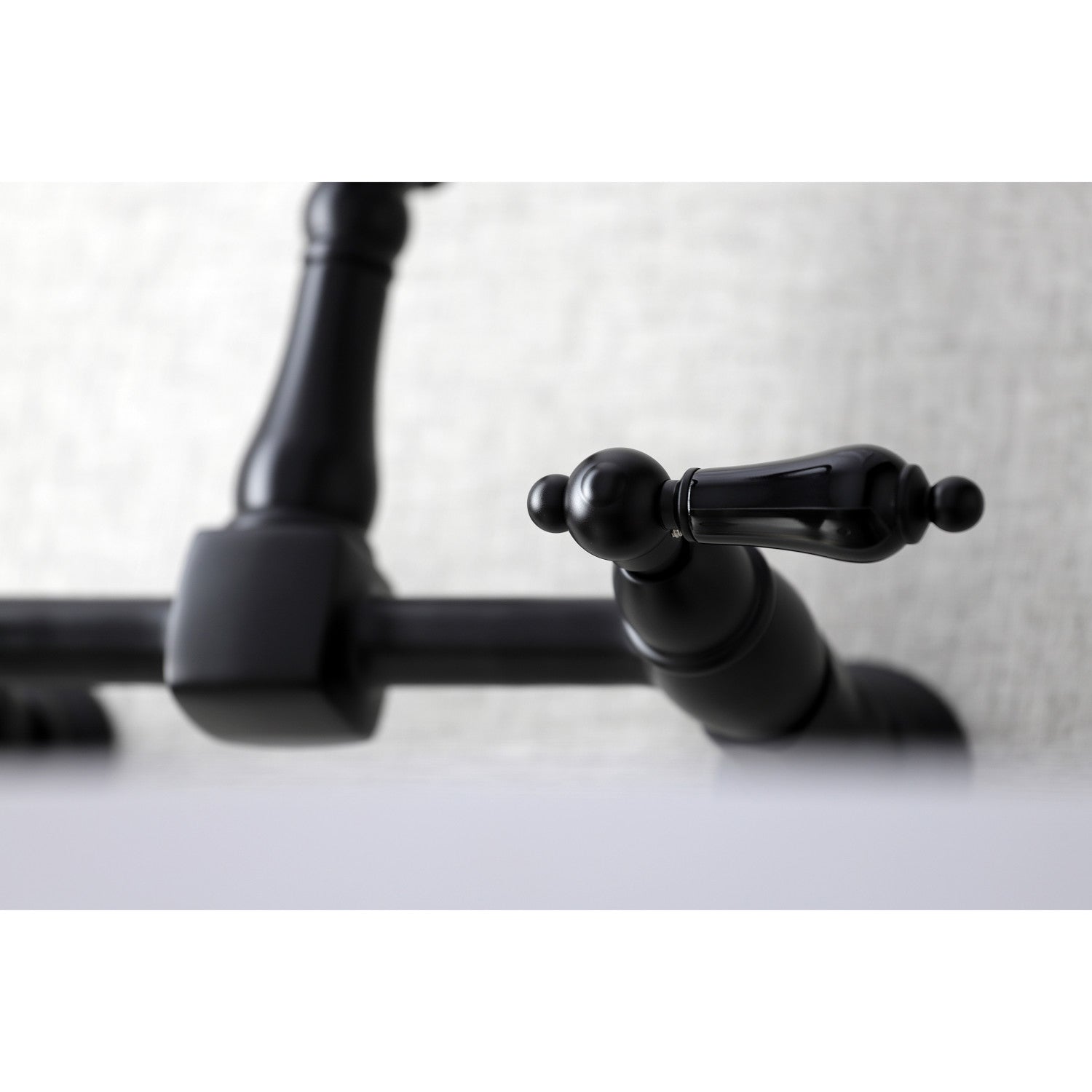 Kingston Heirloom KS1240PKL - Duchess Two-Handle 2-Hole Wall Mount Bridge Kitchen Faucet, Matte Black — thumbnail 2